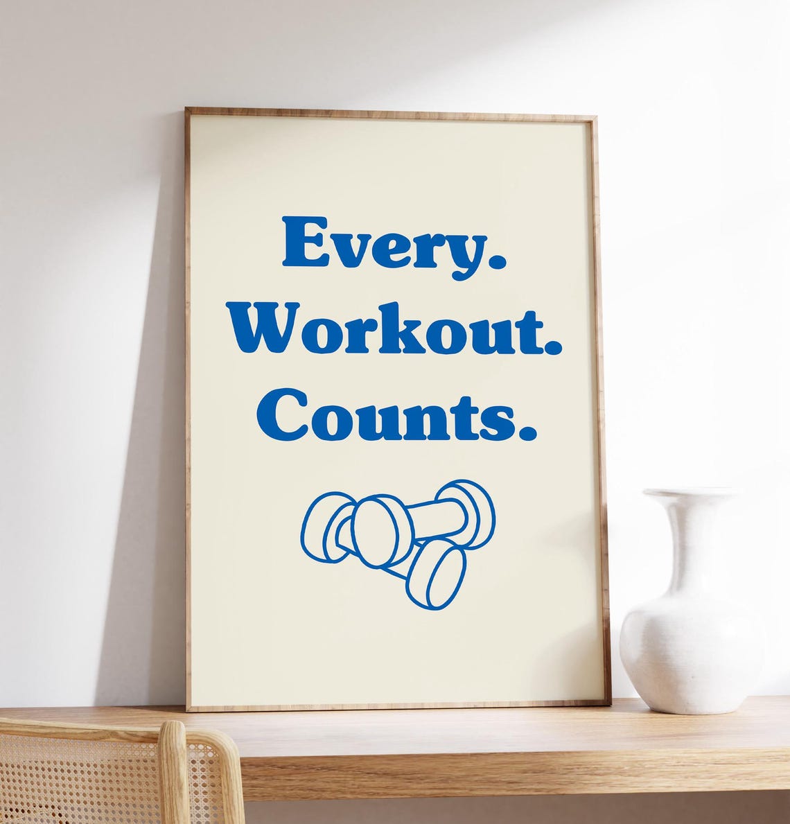 Every Workout Counts Blue Retro Dumbbell Gym Motivation Poster