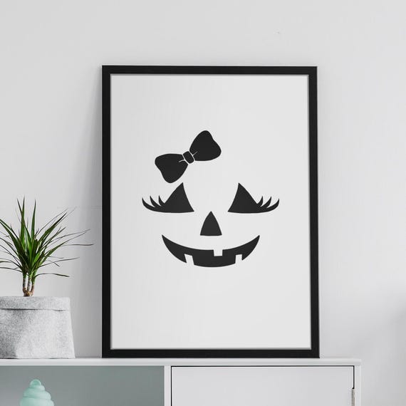 Framed Halloween Pumpkin Face Print Modern Creepycute Wall Art