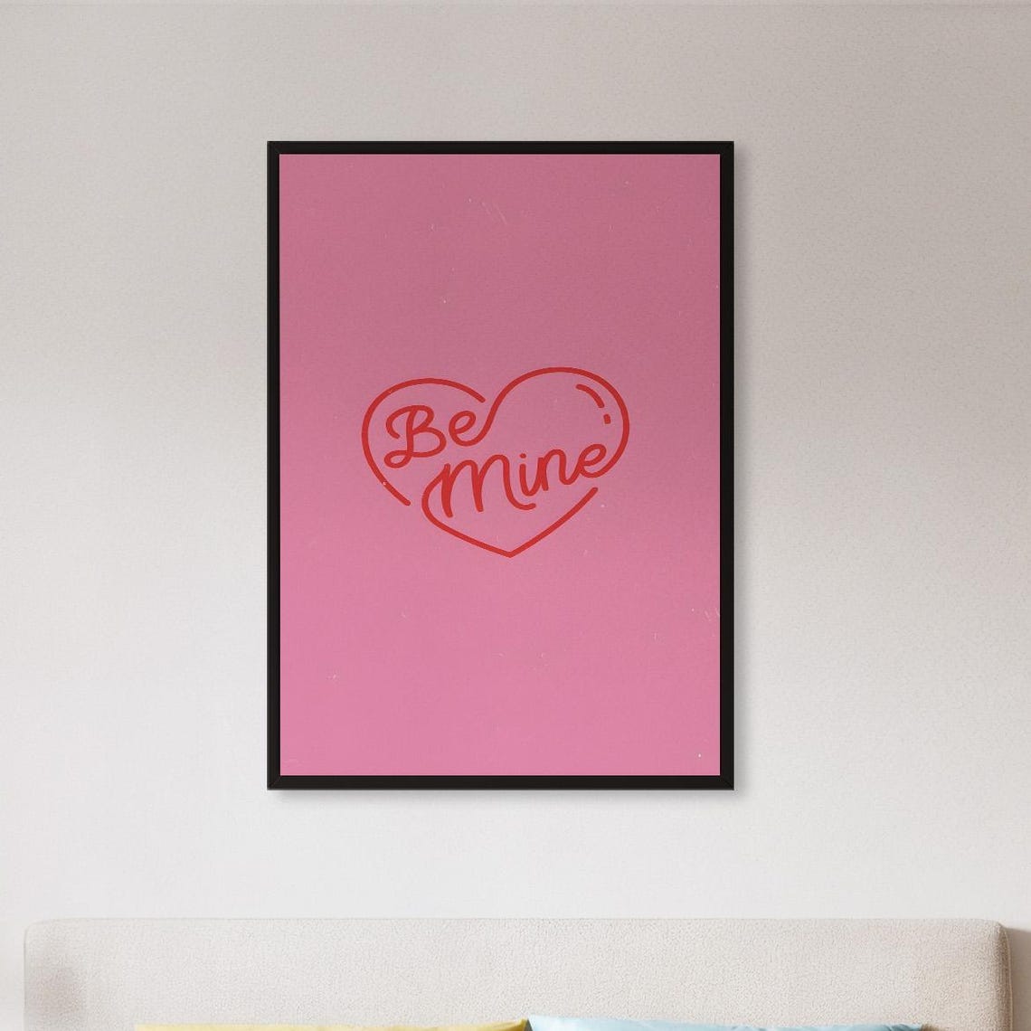 Be Mine Red Heart Script Pink Valentine Love Typography Poster