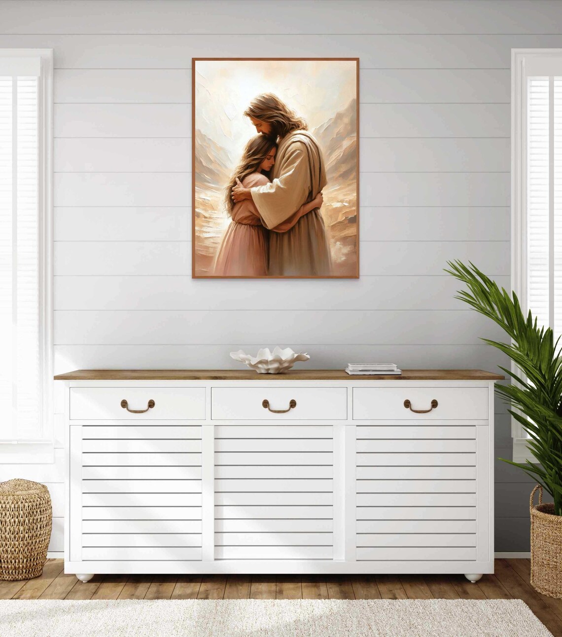 Jesus Hugging Girl by the Sea at Sunset Rocky Shore Art Poster - Image 6