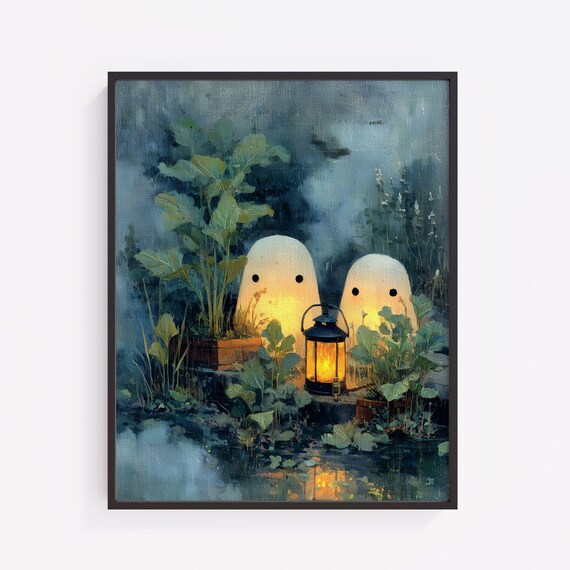 Lanterns Art Print Spooky Foggy Garden Scene 8
