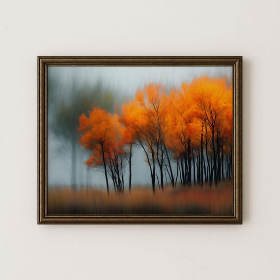 Vintage Autumn Trees Landscape Art Print Rustic Fall Decor 51