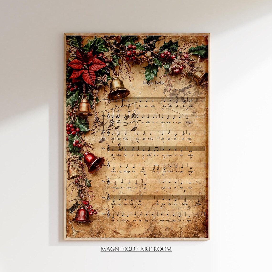 Christmas Jingle Bells Hymn Vintage Holiday Art Print