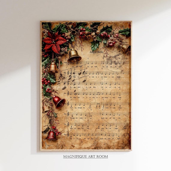 Christmas Jingle Bells Hymn Vintage Holiday Art Print