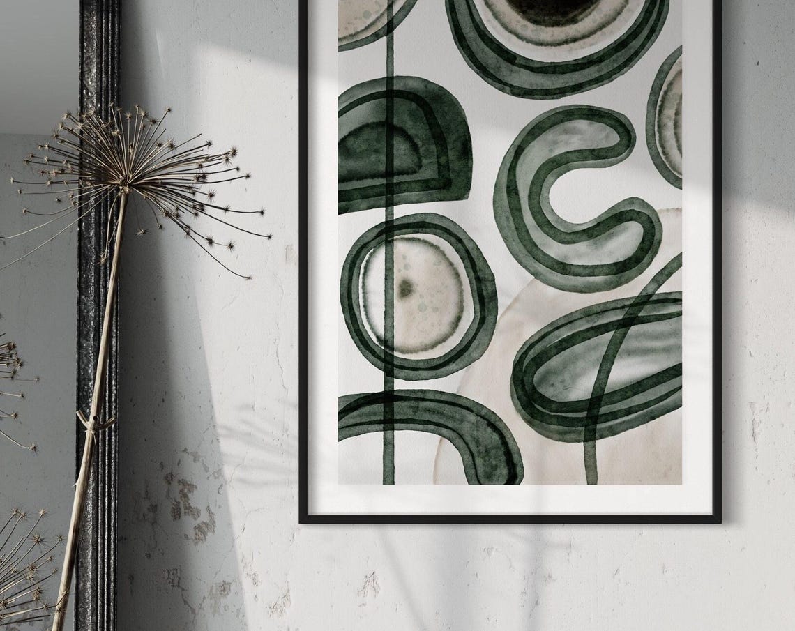 Sage Green Beige Art Print Minimalist Wall Decor Modern Home Painting Abstract Shapes Geometric Design Neutral Office Contemporary Artwork - Image 4