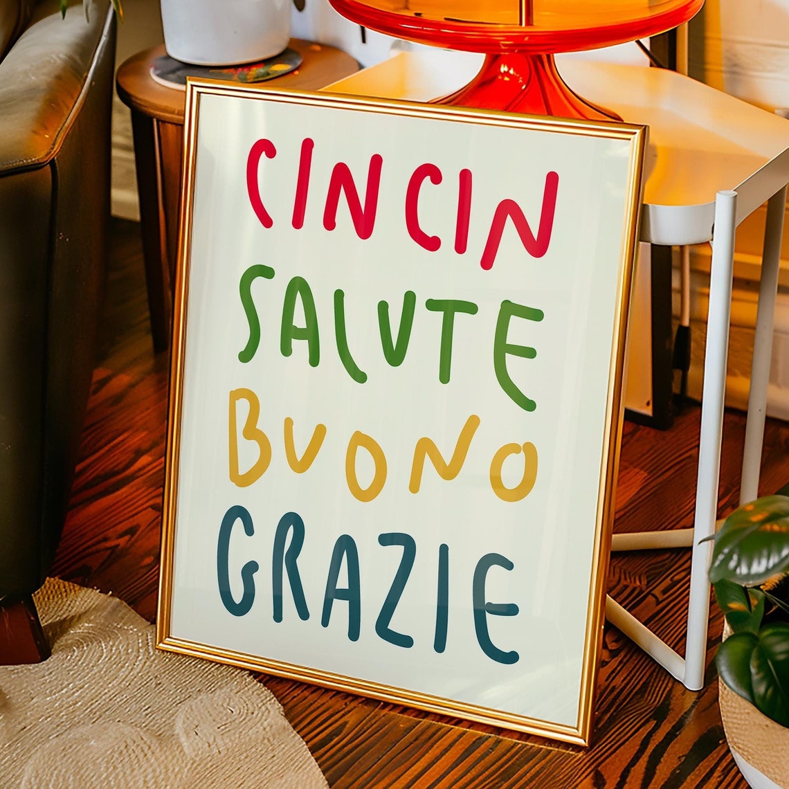 Cin Cin Italian Toast Colorful Hand Lettered Cheers Kitchen Poster