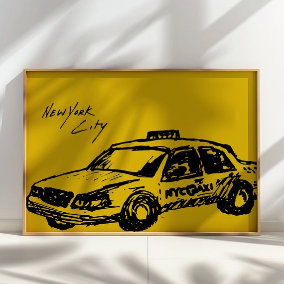 Ew York City Taxi Art Print Bold Yellow Nyc Taxi Wall Decor Modern Urban Art For Living Room Office Or Loft New York Gift