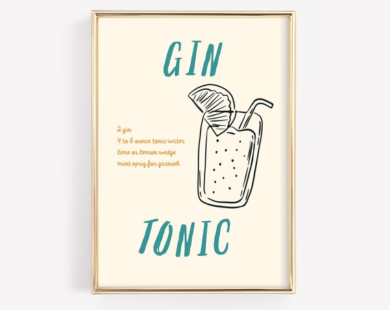 Gin Tonic Print Bar Cart Print Cute Bar Cart Decor Trendy Wall Art Gin Tonic Art Colorful Wall Art Bar Gift Art Print