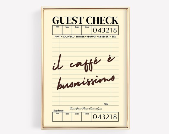 Guest Check Il Caffe Buonissimo, Vintage Kitchen Art
