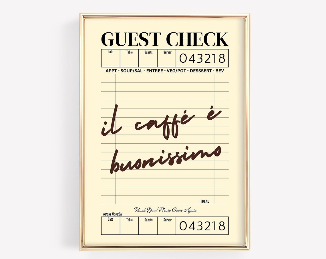 Guest Check Il Caffe Buonissimo, Vintage Kitchen Art