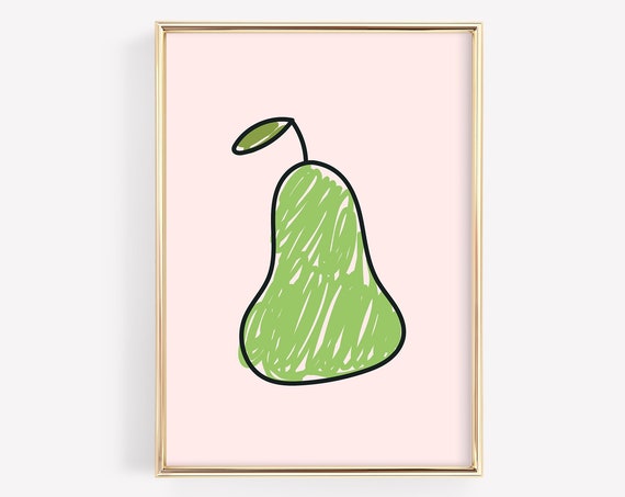 Minimalist Pear Wall Art Modern Fruit Illustration Kitchen Decor Fresh Green Pear Art Instant
