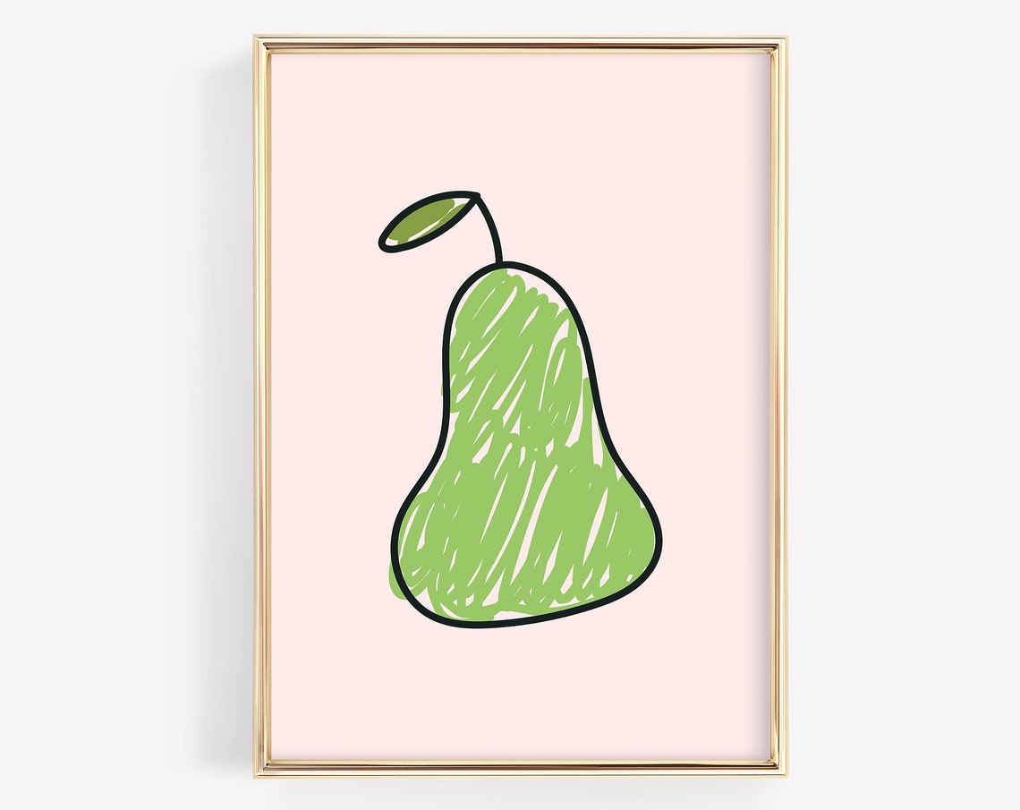 Minimalist Pear Wall Art Modern Fruit Illustration Kitchen Decor Fresh Green Pear Art Instant