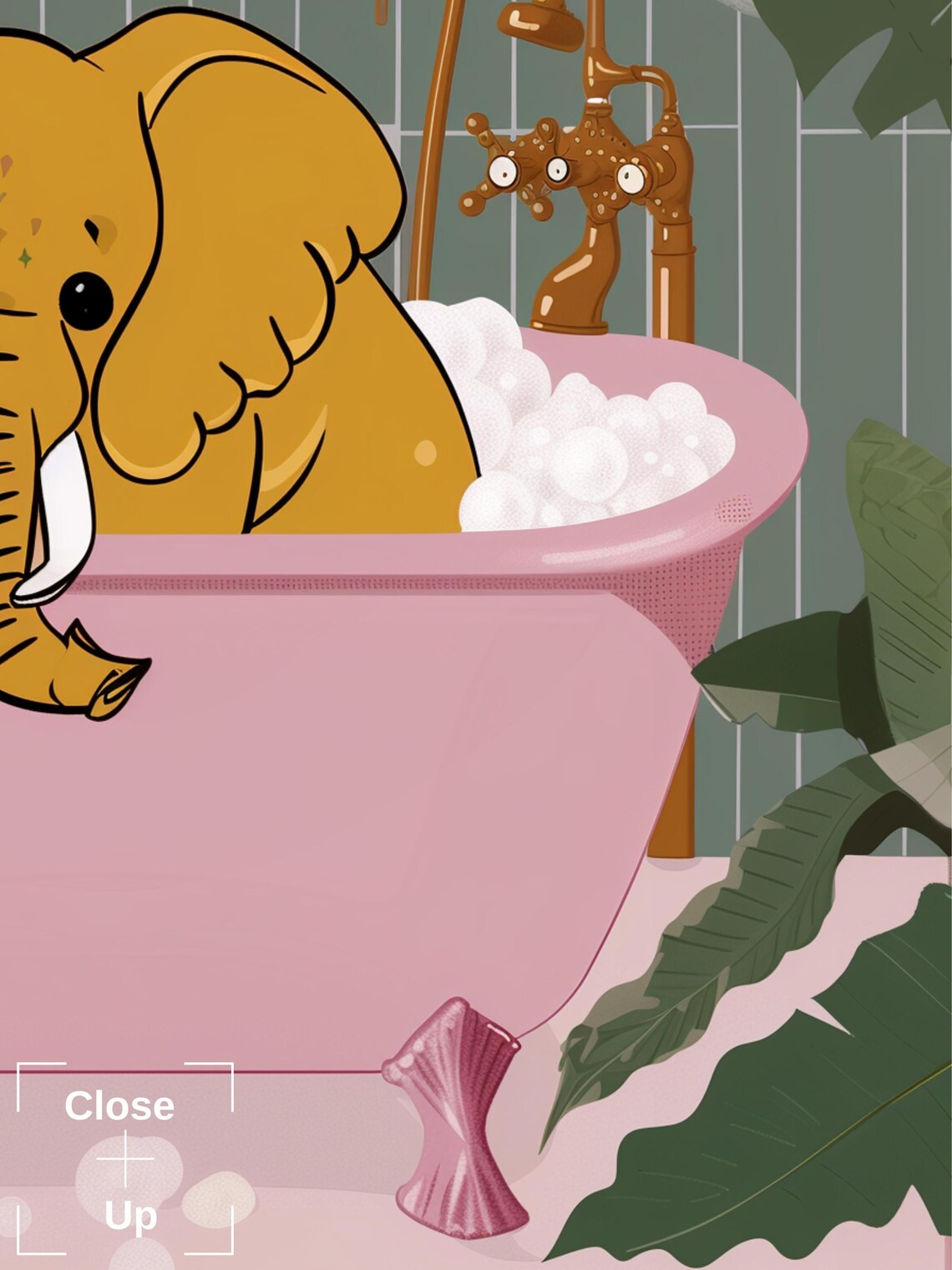 Elephant In Pink Bathtub Funny Bathroom Animal Illustration Poster - Image 3