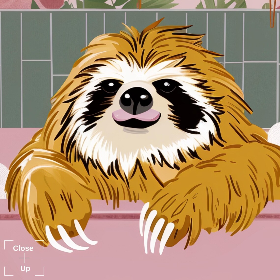 Sloth Relaxing In Pink Bathtub Funny Bathroom Animal Art Poster - Image 2