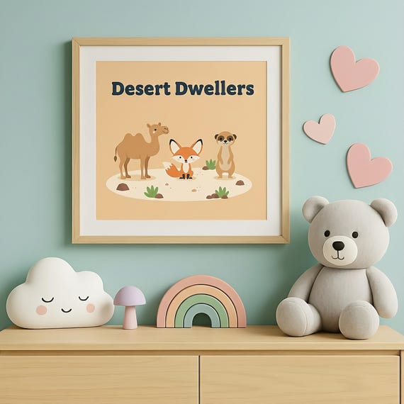 Art Desert Inhabitants Childrens Decoration 11 Square Safari Animals Print Instant