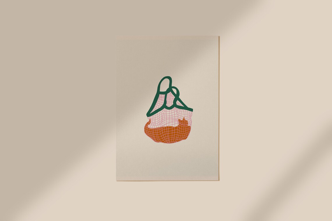 Cat Produce Bag Illustrated Art Print - Image 2