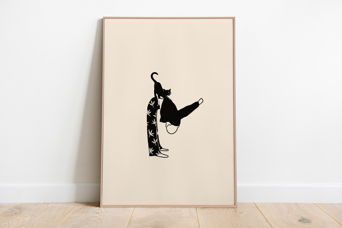 Morning Cat Stretch Line Art Art Print - Image 4