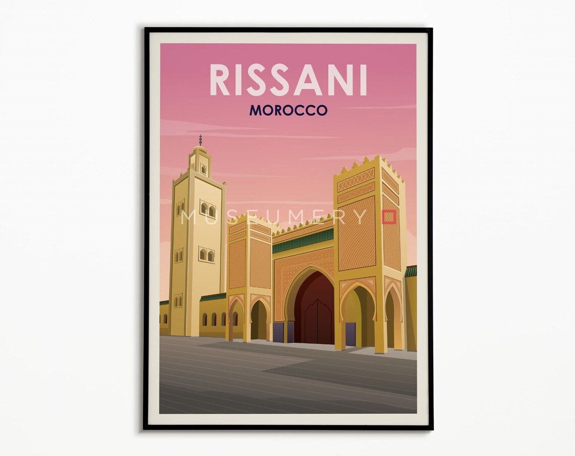 Rissani Morocco Golden Gate and Minaret Desert Travel Poster