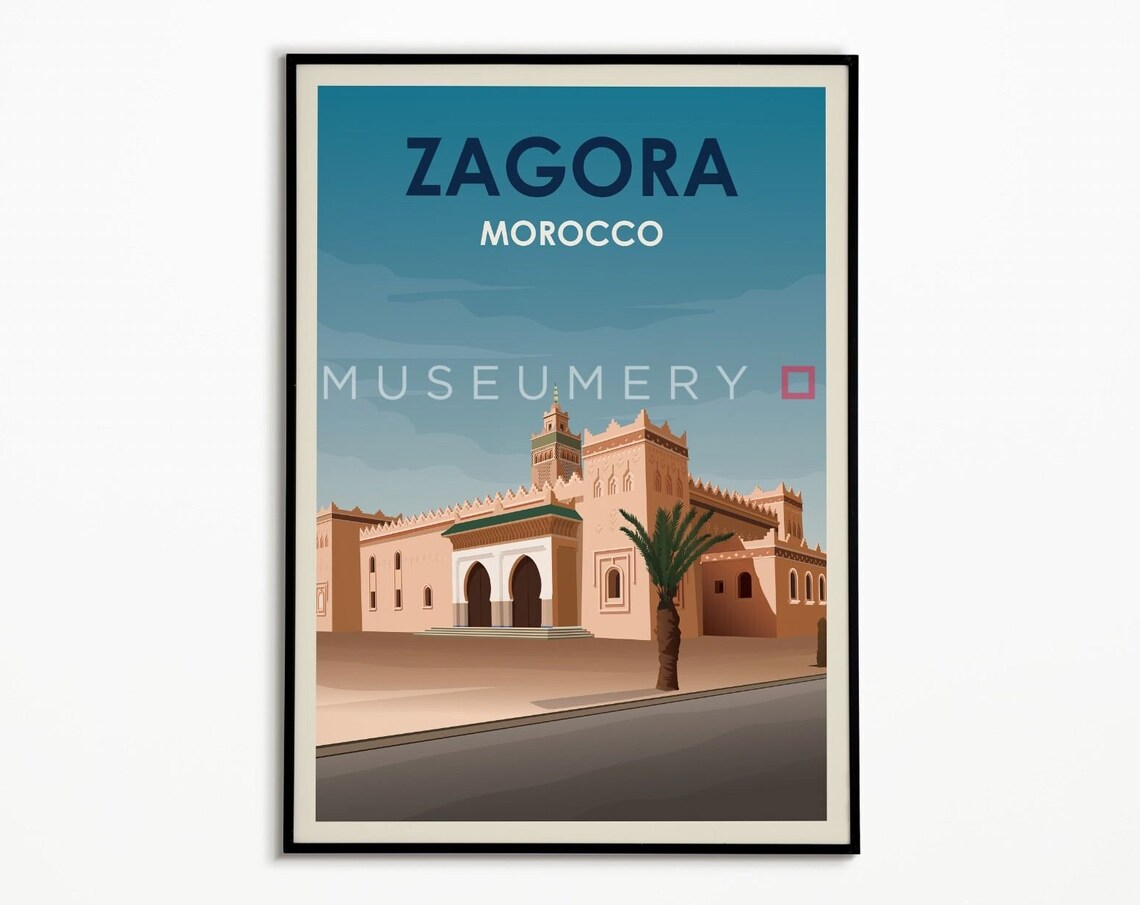 Zagora Morocco Vintage Travel Poster Kasbah Square City Hall