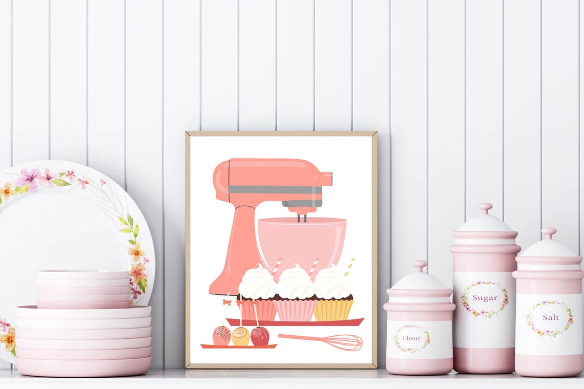Coral Stand Mixer Cupcakes and Cake Pops Kitchen Baking Decor Poster - Image 3