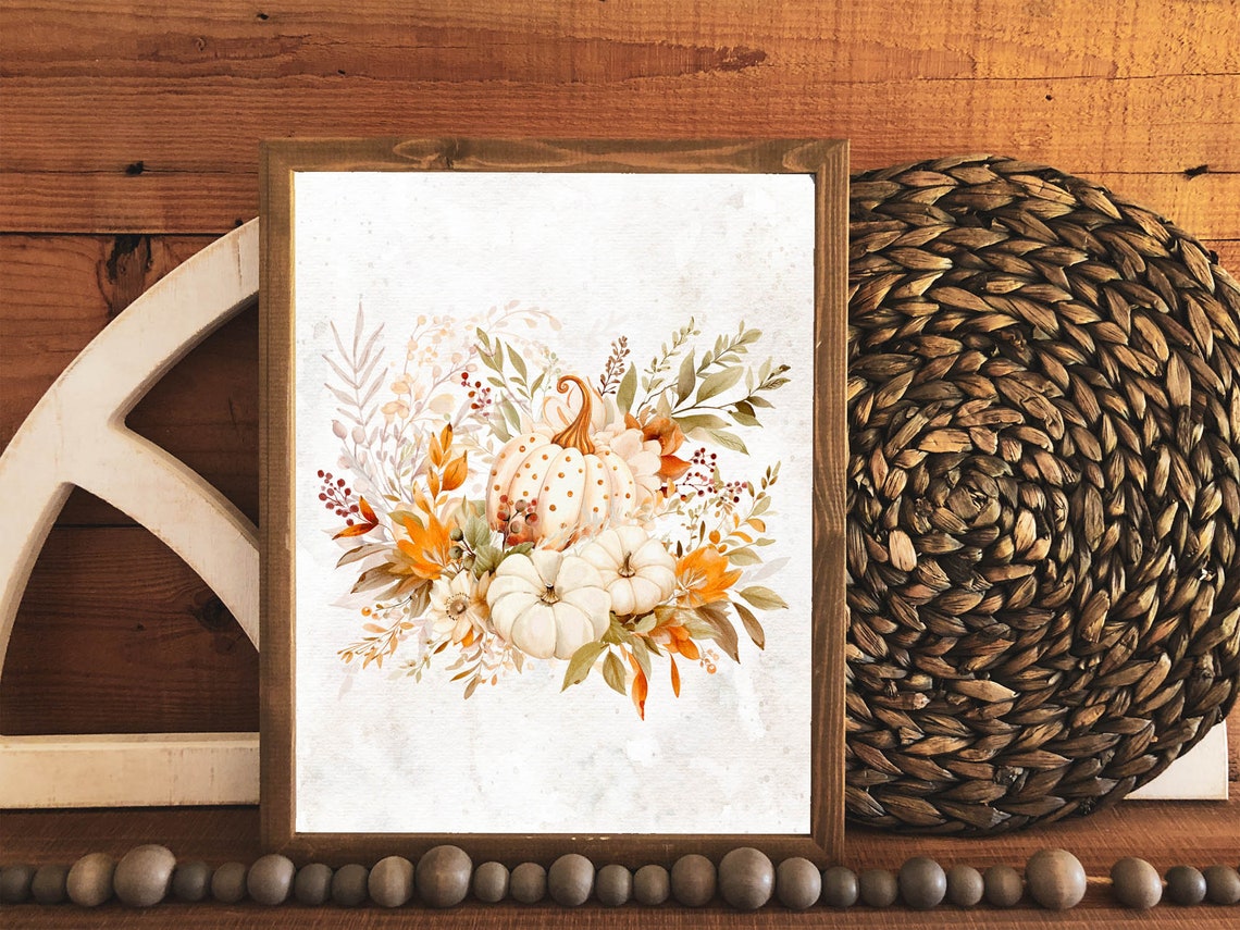 Watercolor Pumpkin Bouquet Fall Floral Harvest Scene Wall Poster - Image 3