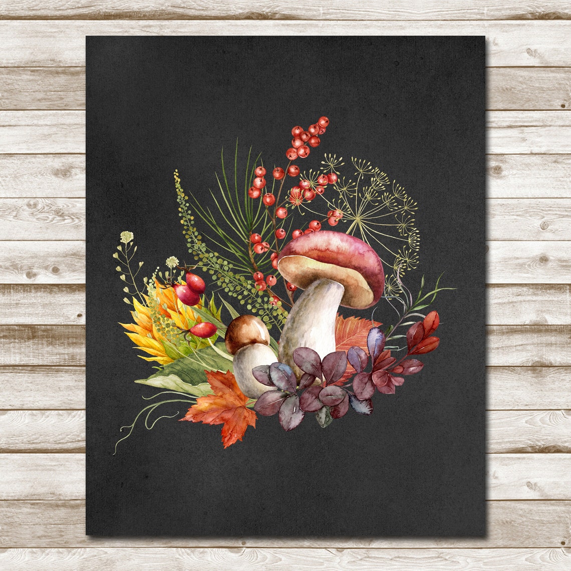 Woodland Fall Mushroom Berry And Maple Leaf Chalkboard Poster - Image 4