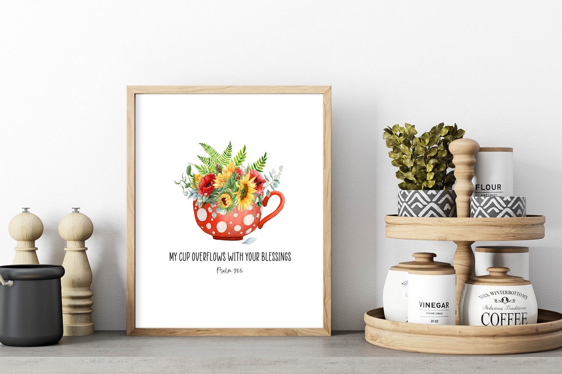 Psalm 235 My Cup Overflows With Your Blessings Inspirational Home Decor Scripture Sign 5x7 8x10 11x14 16x20 Sunflower Floral Mug - Image 5