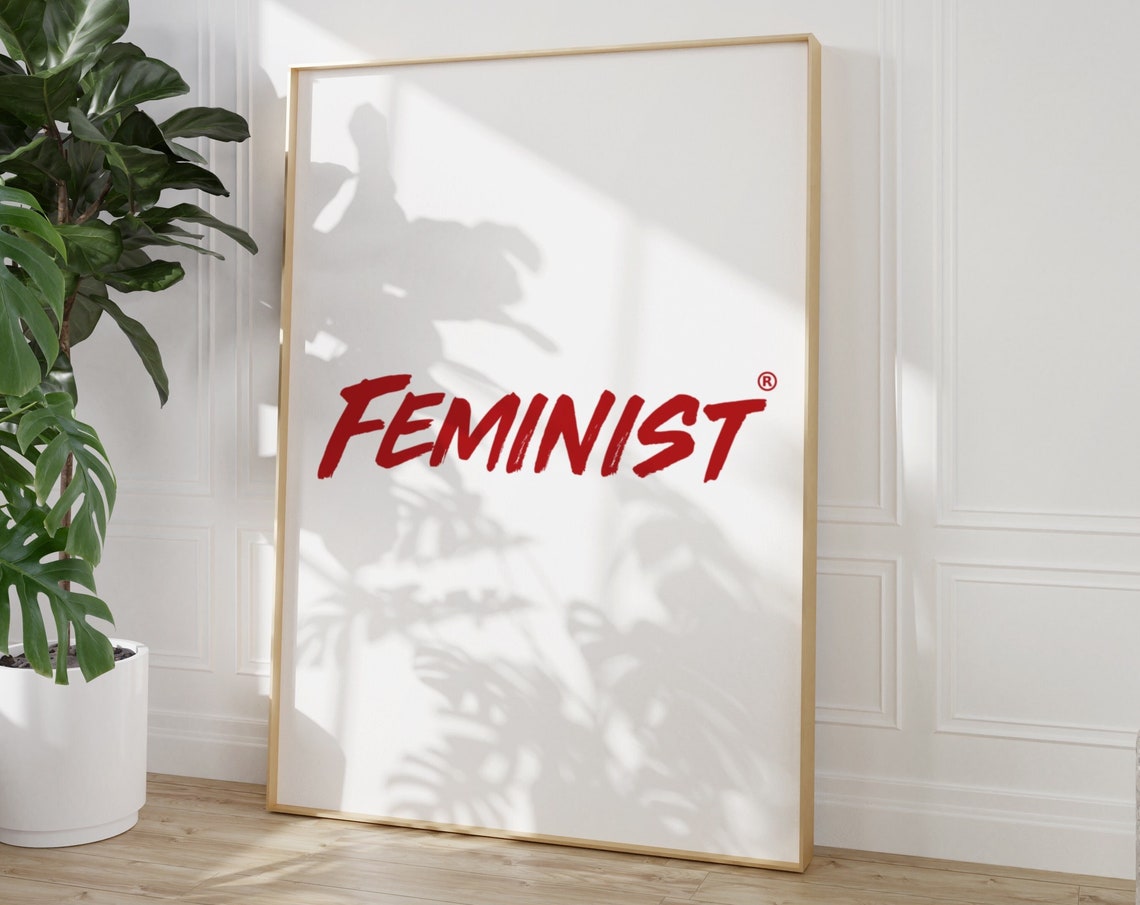 Feminist Red Brush Script Minimalist White Modern Quote Poster - Image 3