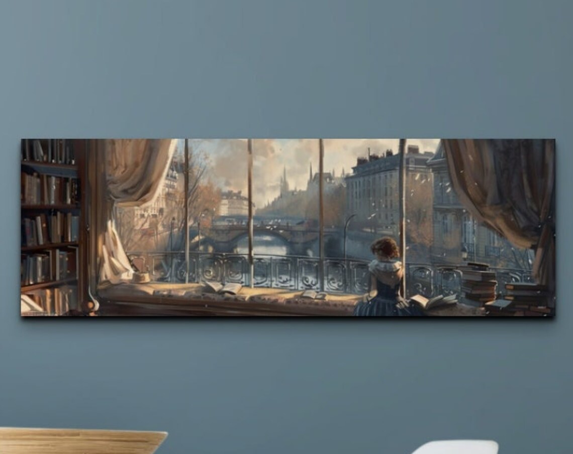 Paris Lady Reading By Window, Panoramic Art Print