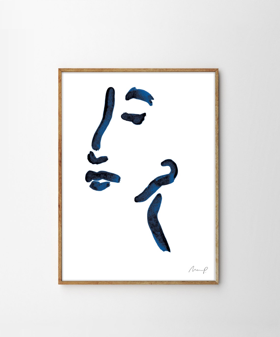 Bold Cobalt Blue Abstract Face Line Art Minimalist Portrait Poster - Image 4