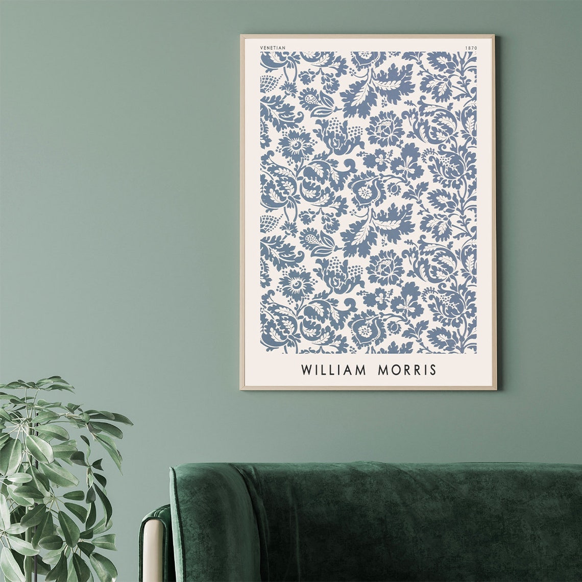 William Morris Venetian 1870 Blue Floral Pattern Vintage Poster - Image 3