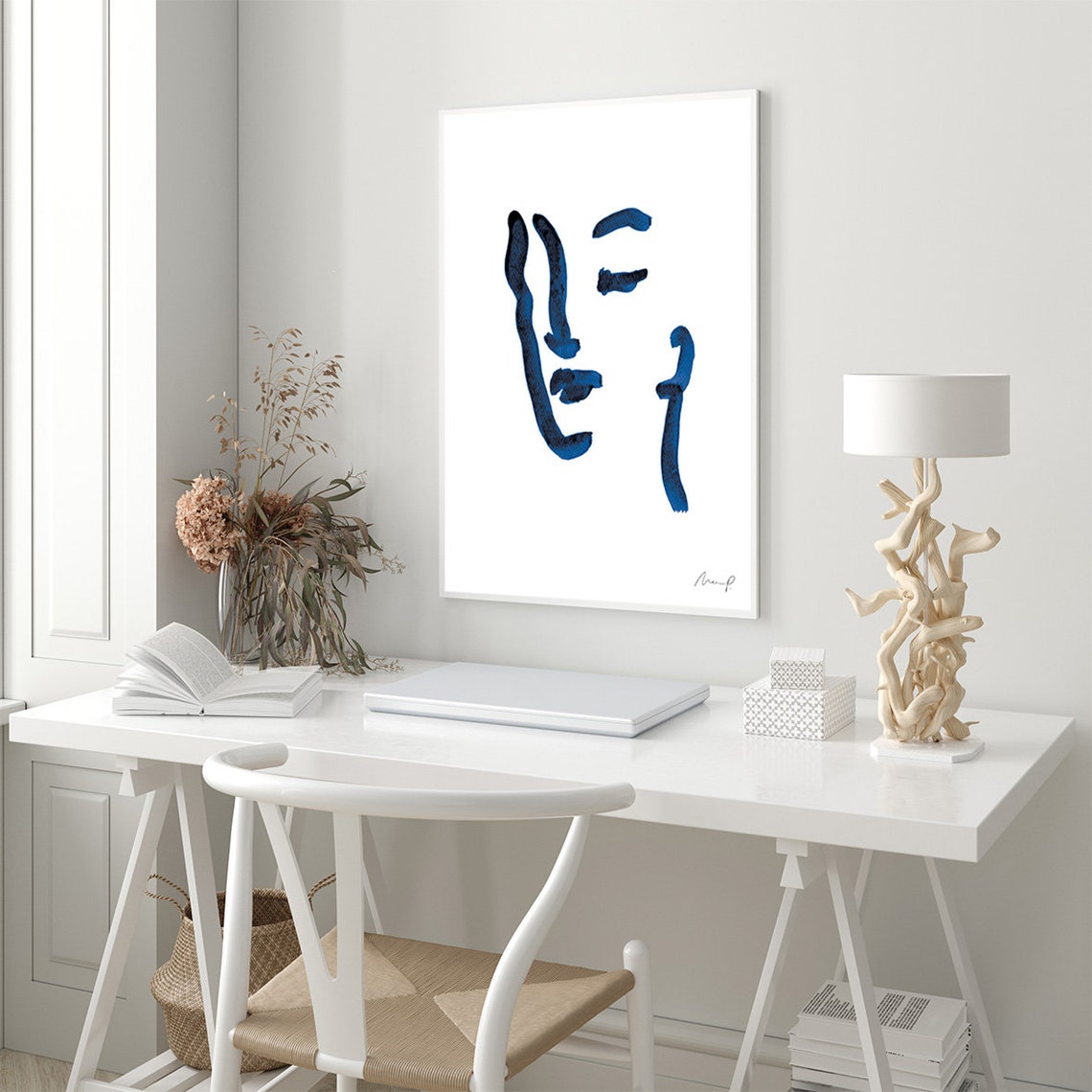 Blue Brushstroke Face One Abstract Expressive Portrait Poster - Image 2