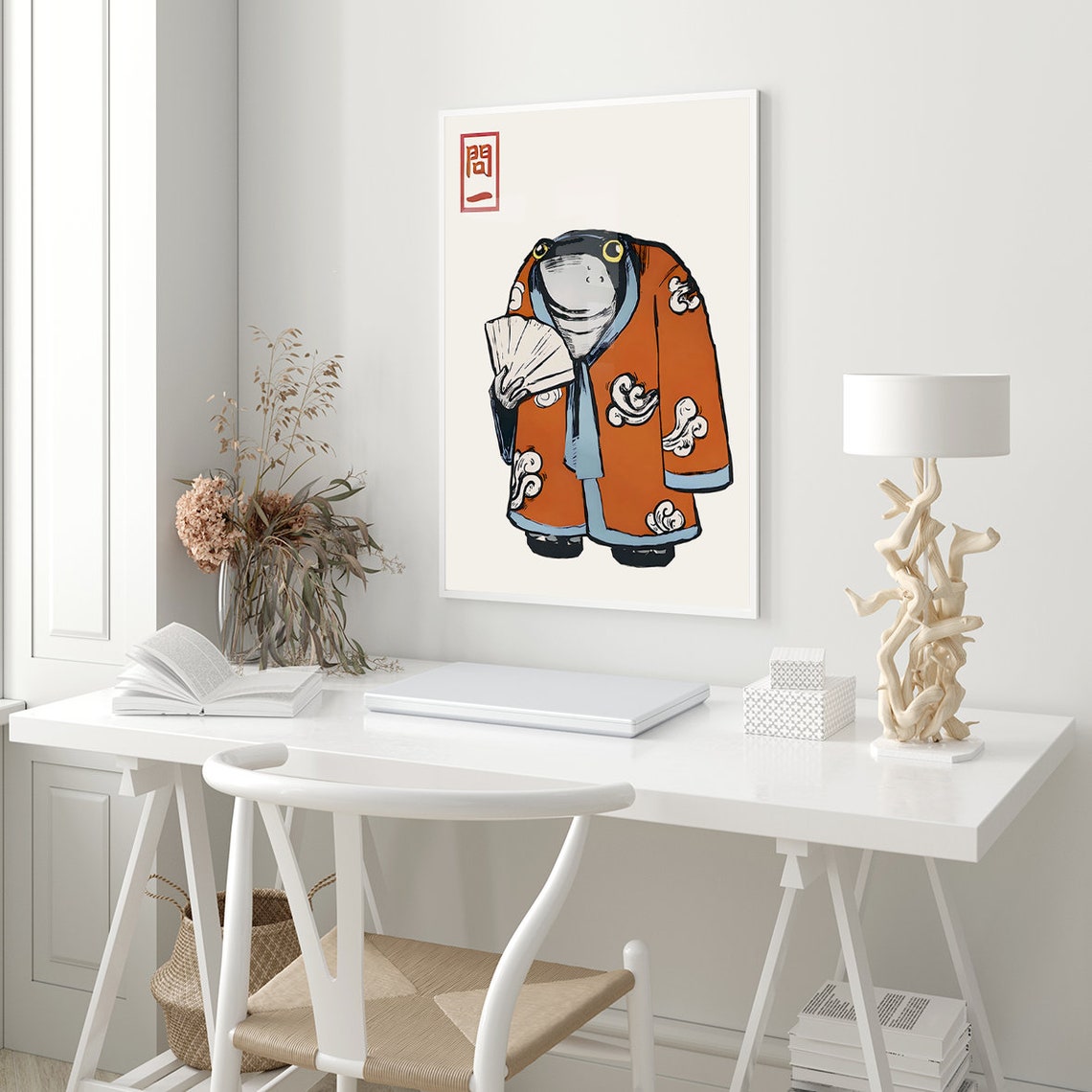 Charming Japanese Frog in Kimono Holding Fan Ukiyo E Style Poster - Image 3
