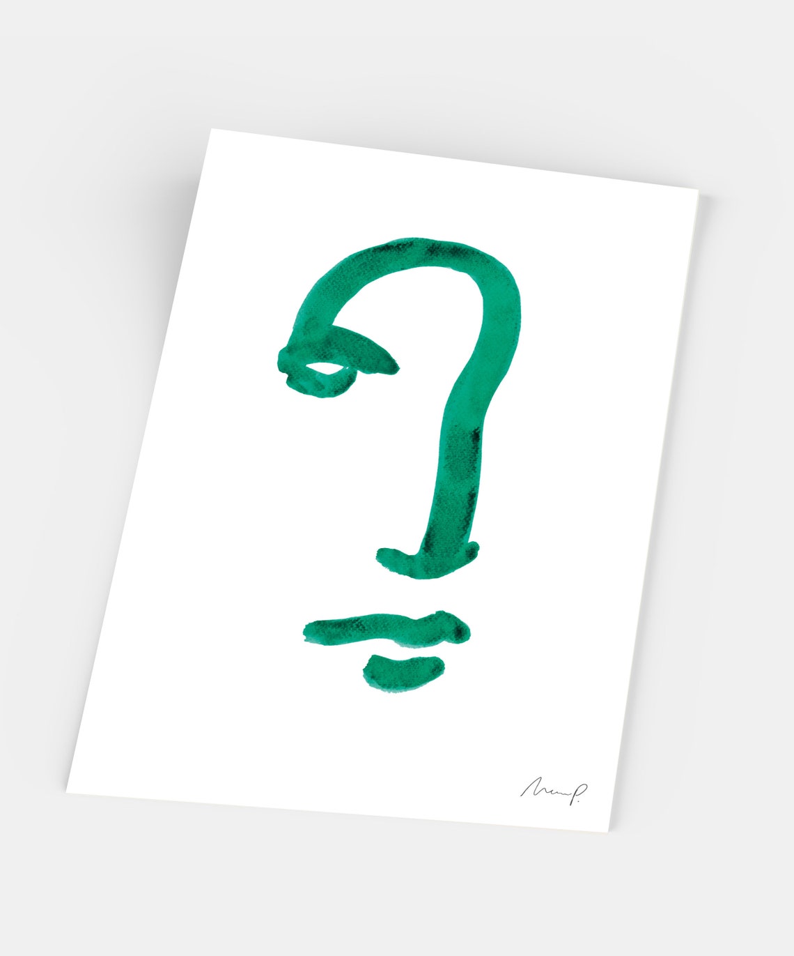 Green Brushstroke Face Seven Curved Line Profile Portrait Poster - Image 5