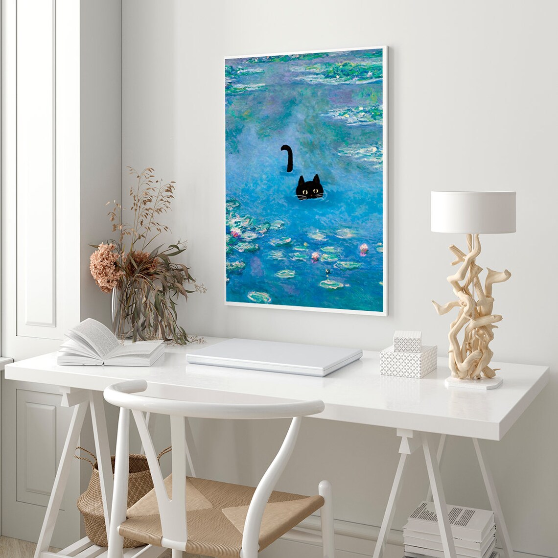 Monet-Inspired Cat and Water Lily Poster Print - Image 4