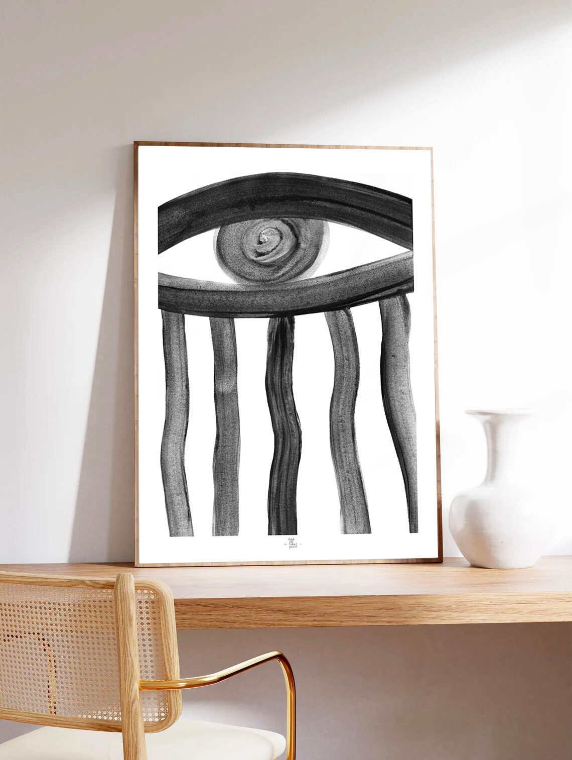 Black Abstract Eye With Flowing Lines Dramatic Monochrome Poster