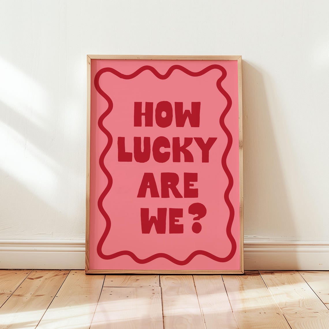 How Lucky Are We Bold Retro Red Chunky Letter Typography Poster - Image 2