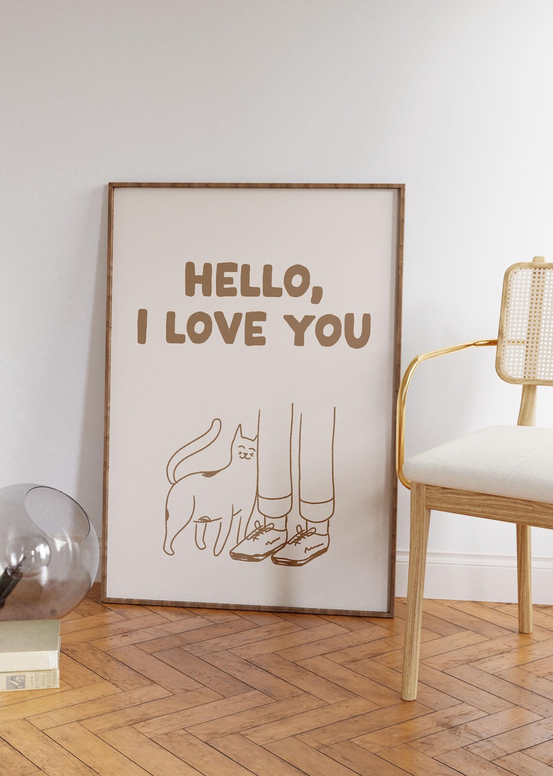 Hello I Love You Cute Cat Doodle Minimalist Cat Lover Wall Art