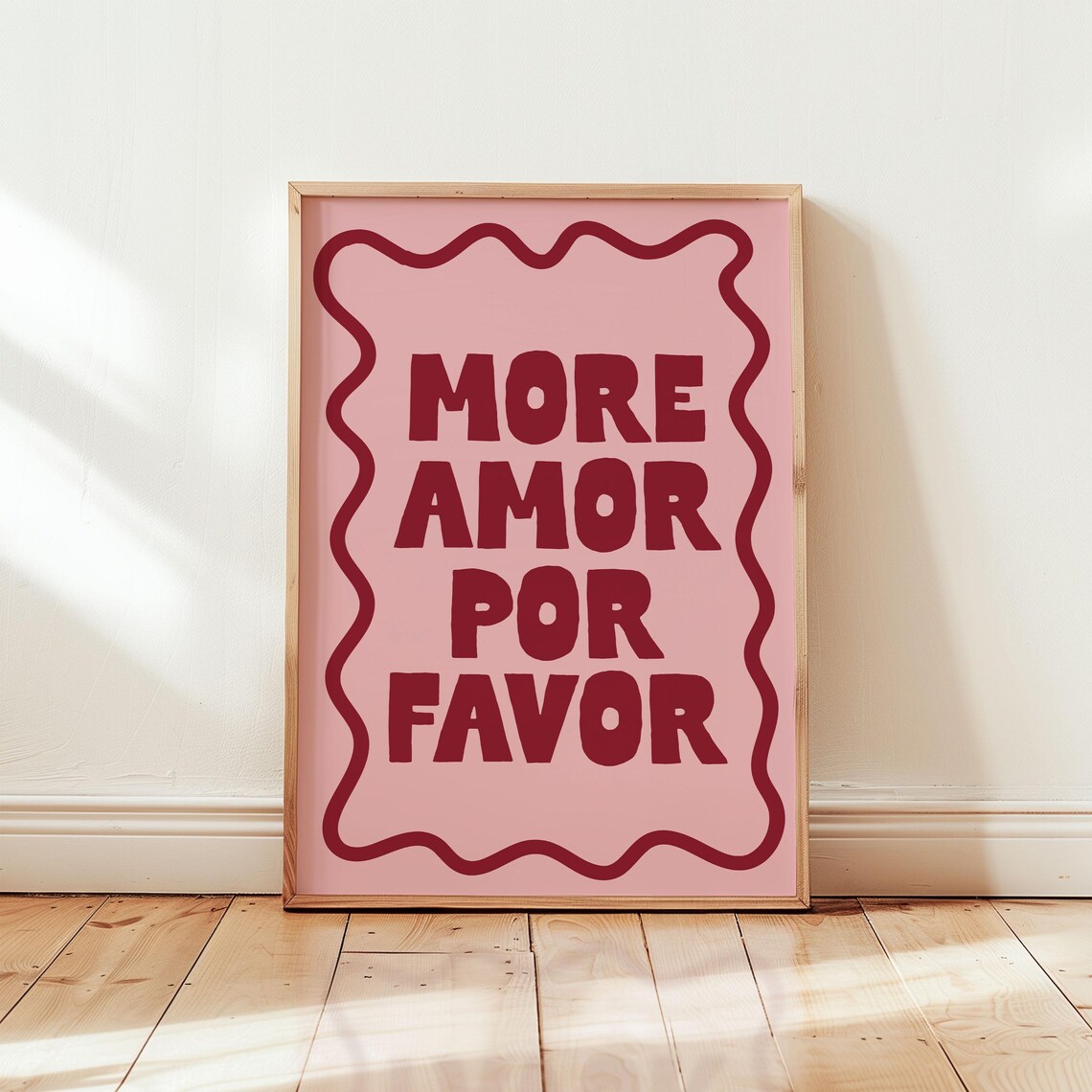 More Amor Por Favor Bold Maroon Pink Spanish Wavy Border Quote Poster - Image 2