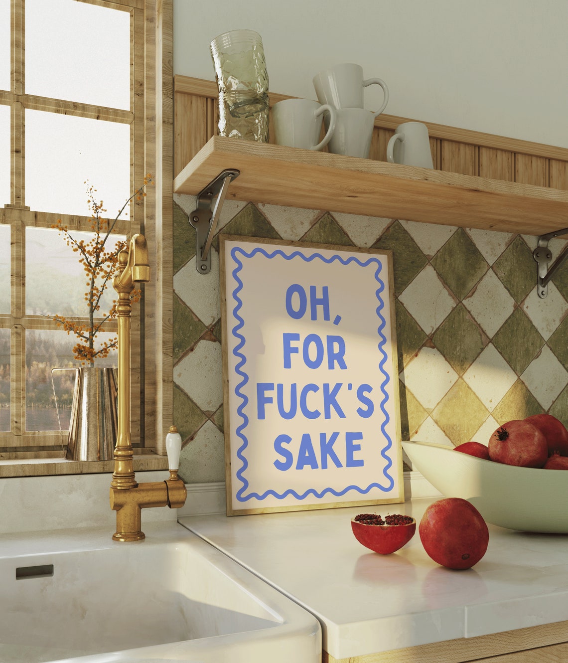Oh For Fucks Sake Blue Sweary Quote Bold Typography Wall Art - Image 2