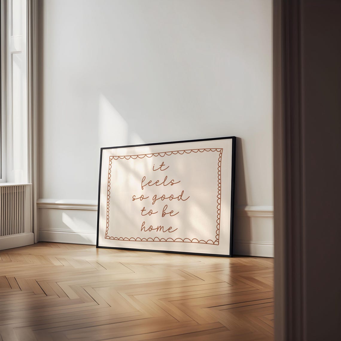 It Feels So Good To Be Home Cozy Rust Script Scalloped Poster - Image 2
