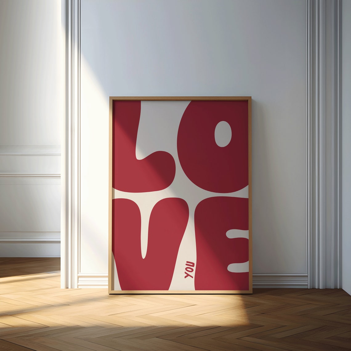 Love You Oversized Red Cream Retro Bubble Letter Typography Poster - Image 2