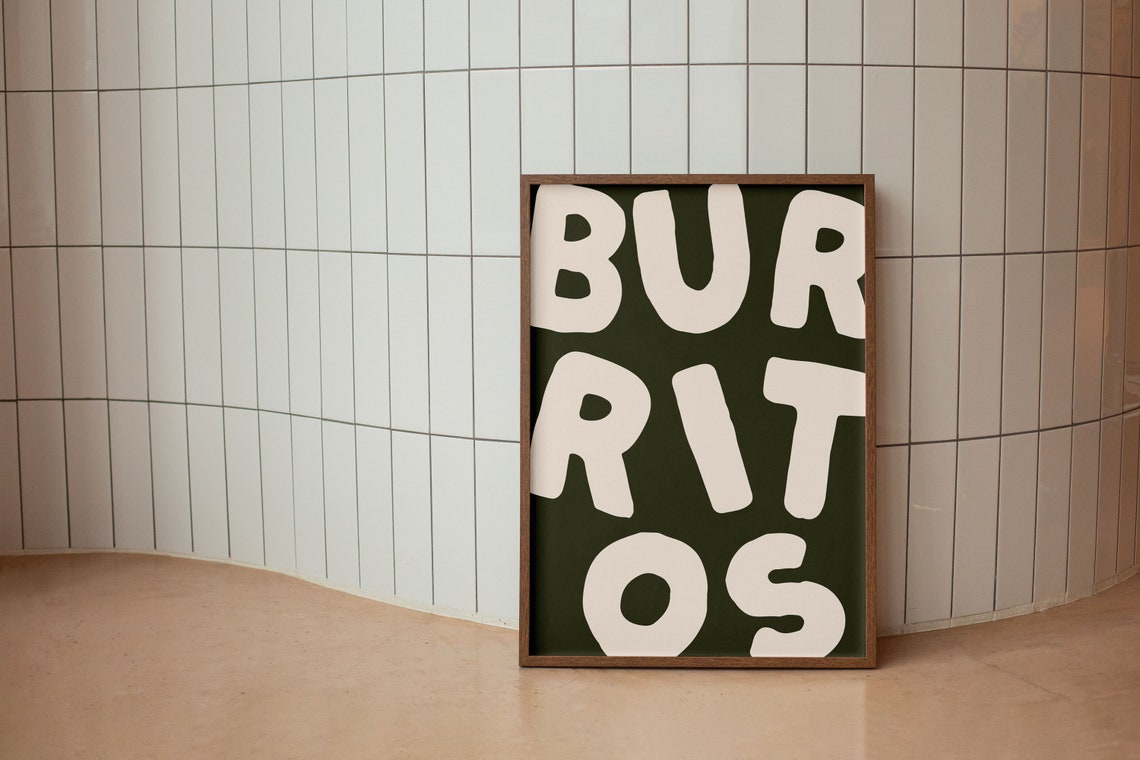 Burritos Bold Cream Retro Kitchen Block Letter Typography Poster - Image 2