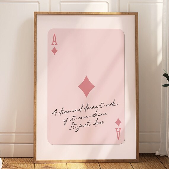 Retro Playing Card Ace Quote Art Print, Pink