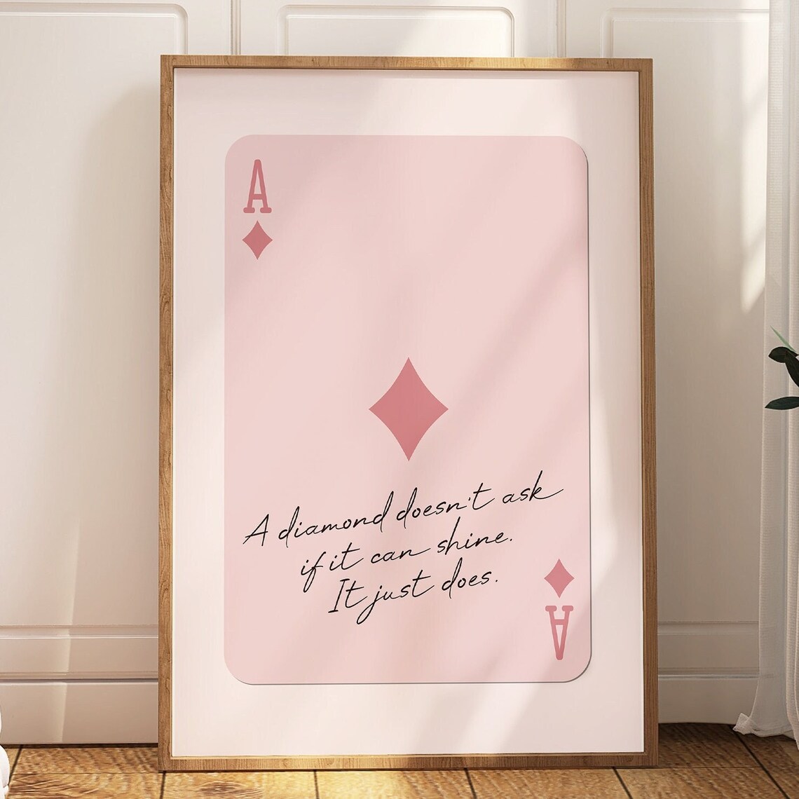 Retro Playing Card Ace Quote Art Print, Pink