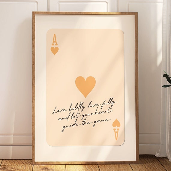 Ace Of Hearts Print Retro Quote Poster Trendy Playing Card Wall Art Orange Ace Card Artwork Motivational Quote Wall Decor Instant Art