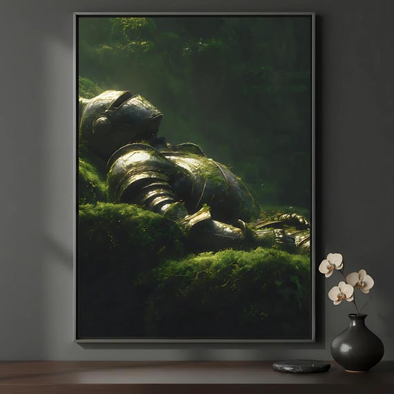 Fallen Knight Art Framed Painting Dark Academia Fantasy Wall Decor