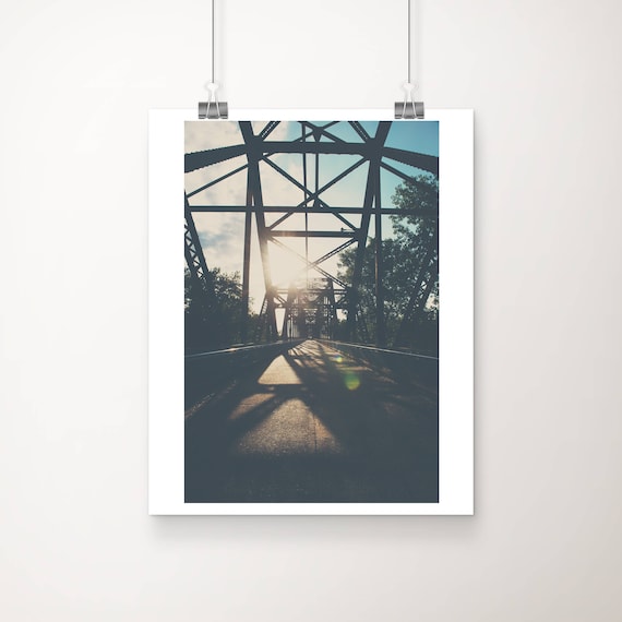 Chain of Rocks Bridge Sunset Photograph Steel Truss Route 66 Poster