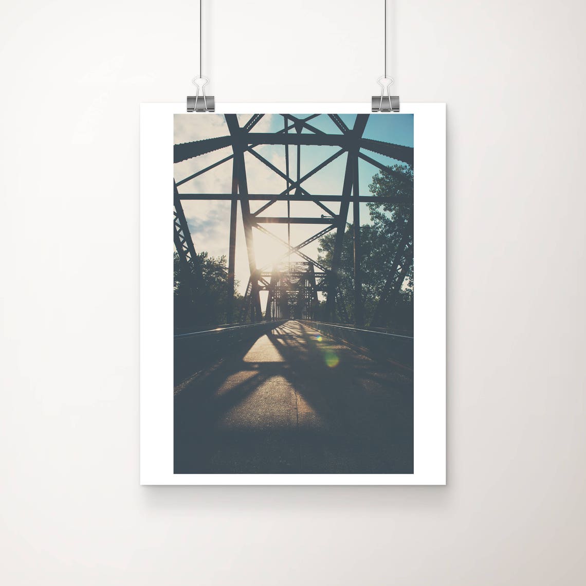 Chain of Rocks Bridge Sunset Photograph Steel Truss Route 66 Poster