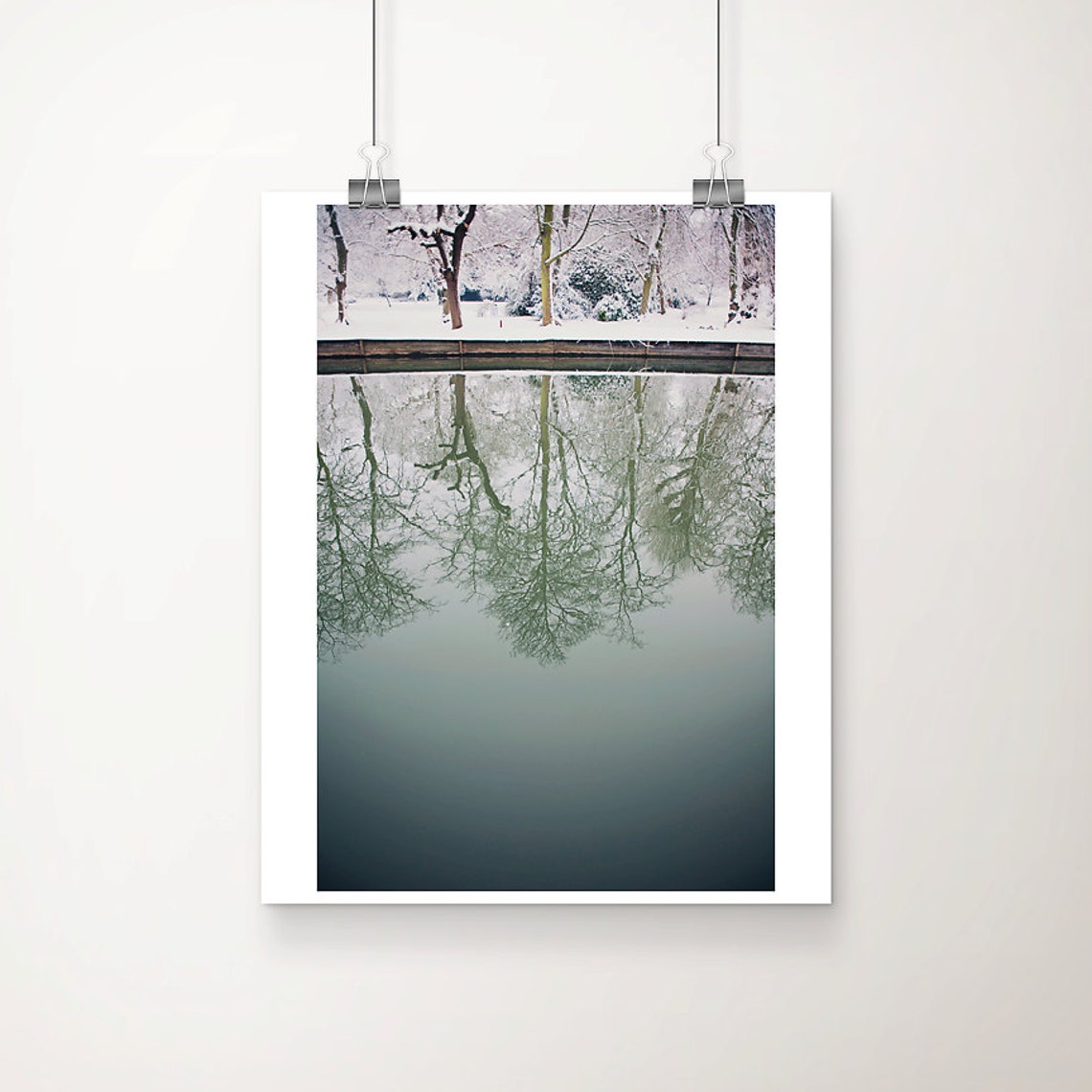 Cambridge Winter Snow Reflection on River Cam Photographic Print